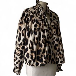 H&M Leopard Edwardian Puff Sleeve Ruffle Blouse